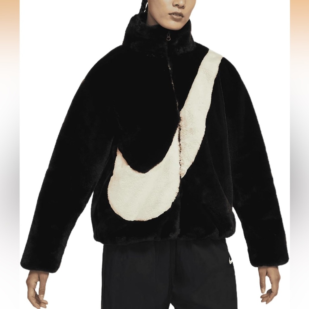 Nike Women's Black and Cream Teddy Jacket - Picture 2 of 12